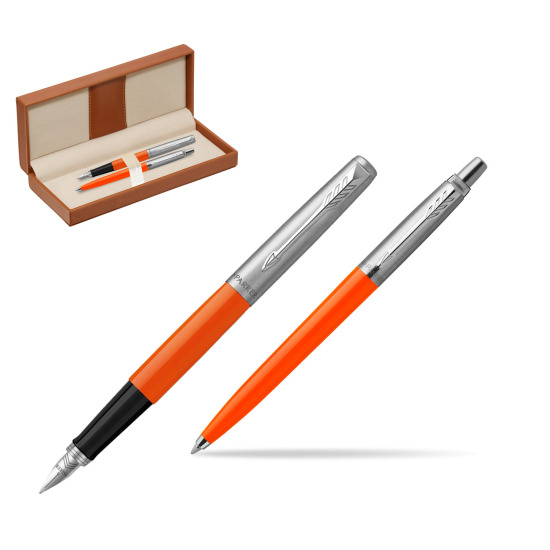 Zestaw Prezentowy Parker Pióro Wieczne + Długopis Jotter Originals Orange w pudełku classic brown