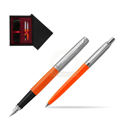 Zestaw Prezentowy Parker Pióro Wieczne + Długopis Jotter Originals Orange w pudełku drewnianym Czerń Double Bordo