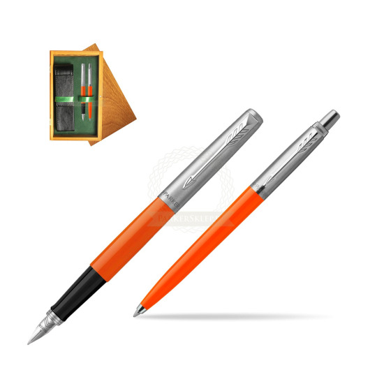 Zestaw Prezentowy Parker Pióro Wieczne + Długopis Jotter Originals Orange w pudełku drewnianym Honey Double Zieleń