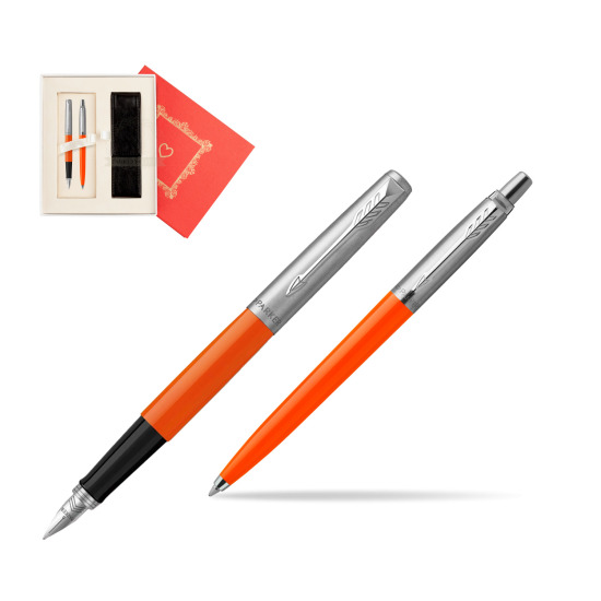 Zestaw Prezentowy Parker Pióro Wieczne + Długopis Jotter Originals Orange w pudełku Czerwień Od Serca