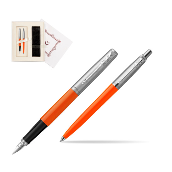 Zestaw Prezentowy Parker Pióro Wieczne + Długopis Jotter Originals Orange w pudełku Biel Od Serca