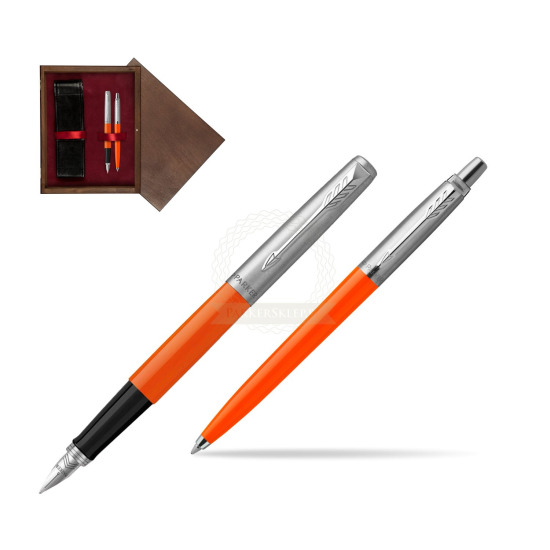 Zestaw Prezentowy Parker Pióro Wieczne + Długopis Jotter Originals Orange w pudełku drewnianym Wenge Double Bordo