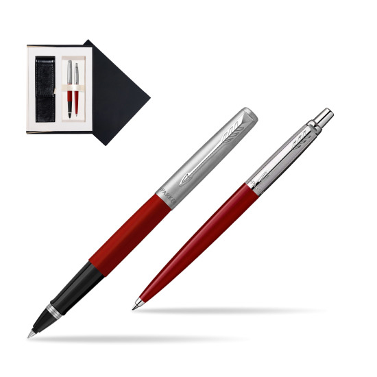 Zestaw Prezentowy Parker Pióro Kulkowe + Długopis Jotter Originals Czerwony w czarnym pudełku zamszowym