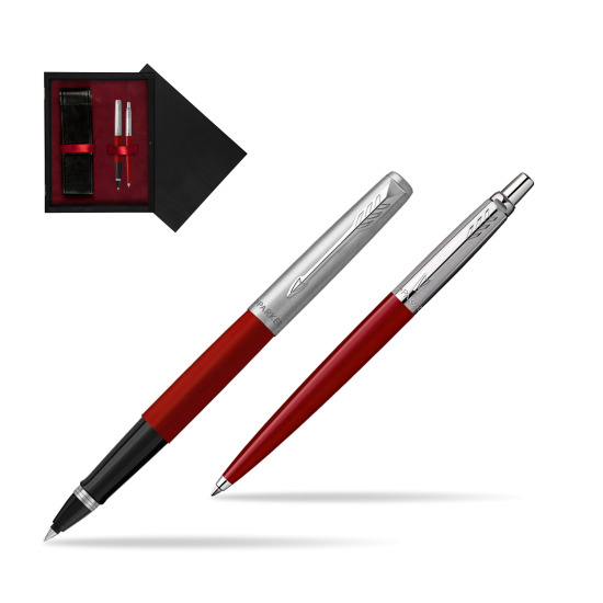 Zestaw Prezentowy Parker Pióro Kulkowe + Długopis Jotter Originals Czerwony w pudełku drewnianym Czerń Double Bordo