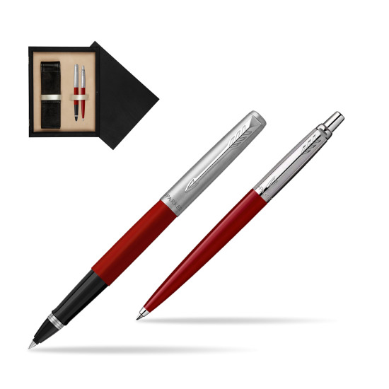Zestaw Prezentowy Parker Pióro Kulkowe + Długopis Jotter Originals Czerwony w pudełku drewnianym Czerń Double Ecru