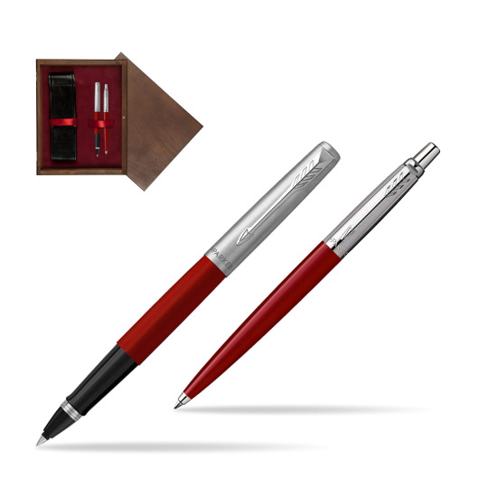 Zestaw Prezentowy Parker Pióro Kulkowe + Długopis Jotter Originals Czerwony w pudełku drewnianym Wenge Double Bordo