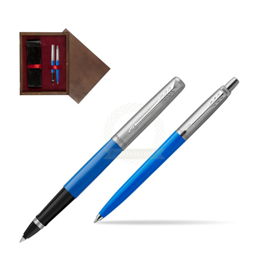 Zestaw Prezentowy Parker Pióro Kulkowe + Długopis Jotter Originals Niebieski w pudełku drewnianym Wenge Double Bordo