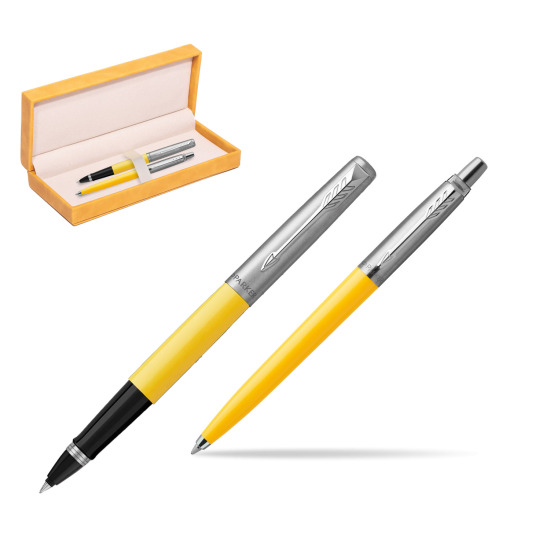 Zestaw Prezentowy Parker Pióro Kulkowe + Długopis Jotter Originals Żółty w żółtym pudełku zamszowym