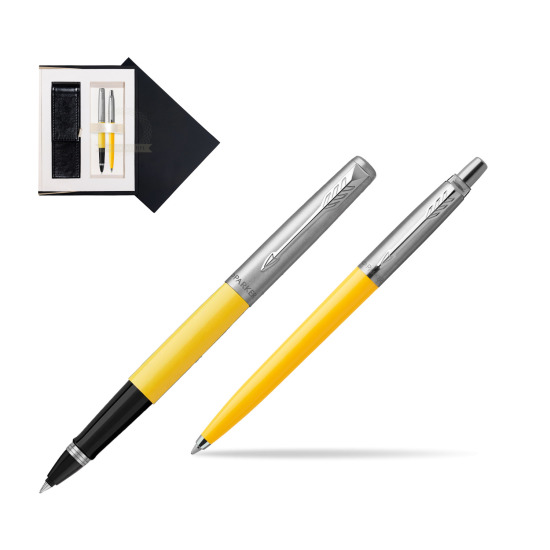 Zestaw Prezentowy Parker Pióro Kulkowe + Długopis Jotter Originals Żółty w czarnym pudełku zamszowym