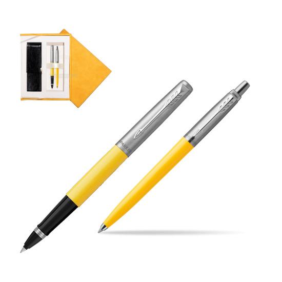 Zestaw Prezentowy Parker Pióro Kulkowe + Długopis Jotter Originals Żółty w żółtym pudełku zamszowym