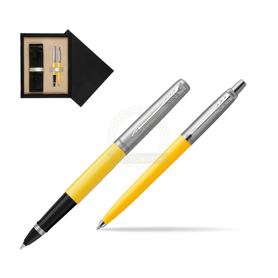 Zestaw Prezentowy Parker Pióro Kulkowe + Długopis Jotter Originals Żółty w pudełku drewnianym Czerń Double Ecru