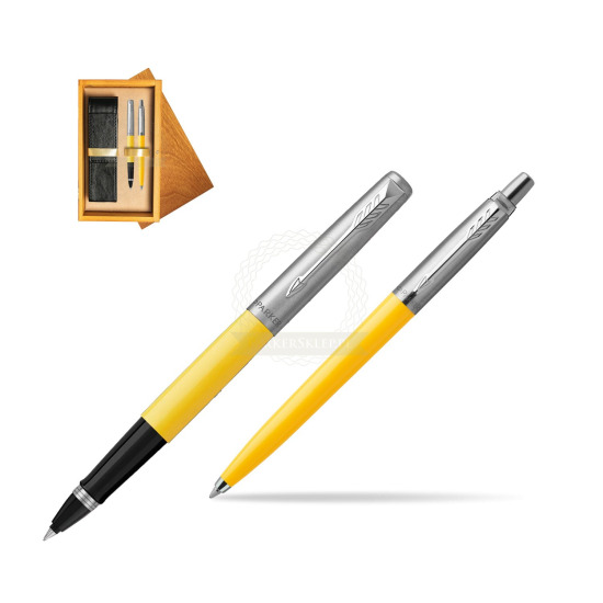 Zestaw Prezentowy Parker Pióro Kulkowe + Długopis Jotter Originals Żółty w pudełku drewnianym Honey Double Ecru