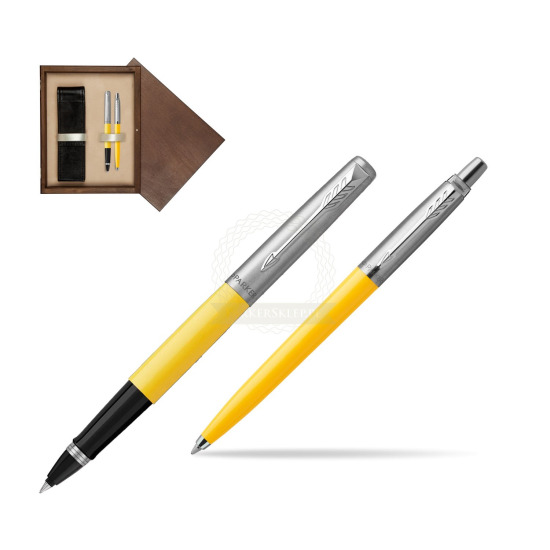 Zestaw Prezentowy Parker Pióro Kulkowe + Długopis Jotter Originals Żółty w pudełku drewnianym Wenge Double Ecru