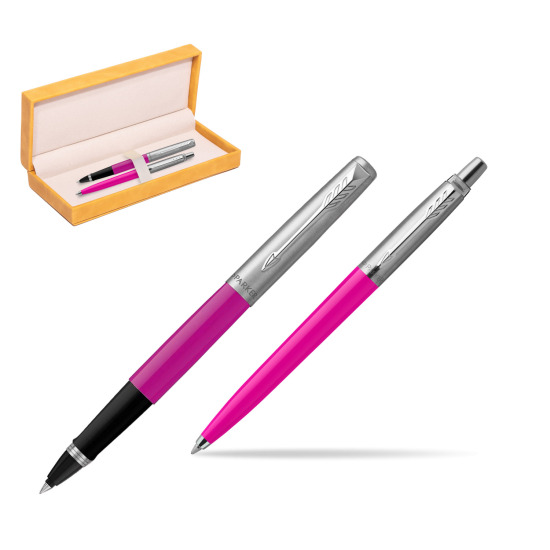 Zestaw Prezentowy Parker Pióro Kulkowe + Długopis Jotter Originals Magenta w żółtym pudełku zamszowym