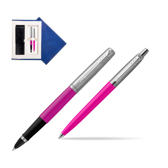 Zestaw Prezentowy Parker Pióro Kulkowe + Długopis Jotter Originals Magenta w granatowym pudełku zamszowym