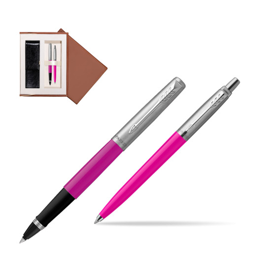 Zestaw Prezentowy Parker Pióro Kulkowe + Długopis Jotter Originals Magenta w brązowym pudełku zamszowym