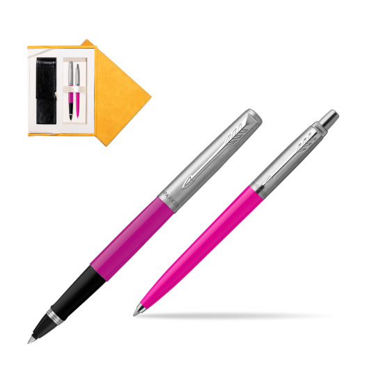 Zestaw Prezentowy Parker Pióro Kulkowe + Długopis Jotter Originals Magenta w żółtym pudełku zamszowym