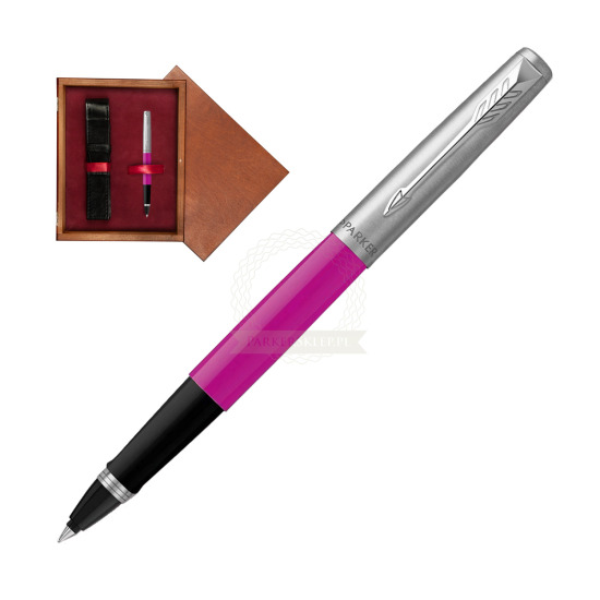 Pióro Kulkowe Parker Jotter Originals Magenta w pudełku drewnianym Mahoń Single Bordo