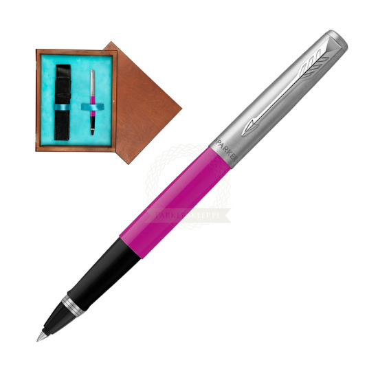 Pióro Kulkowe Parker Jotter Originals Magenta w pudełku drewnianym Mahoń Single Turkus