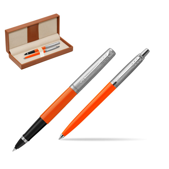 Zestaw Prezentowy Parker Pióro Kulkowe + Długopis Jotter Originals Orange w pudełku classic brown
