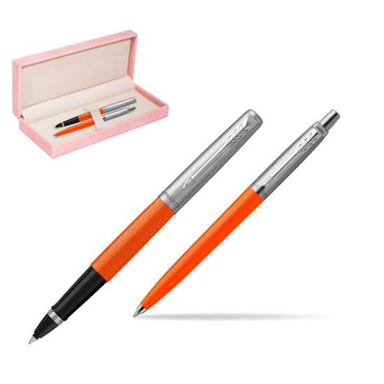 Zestaw Prezentowy Parker Pióro Kulkowe + Długopis Jotter Originals Orange w różowym pudełku zamszowym