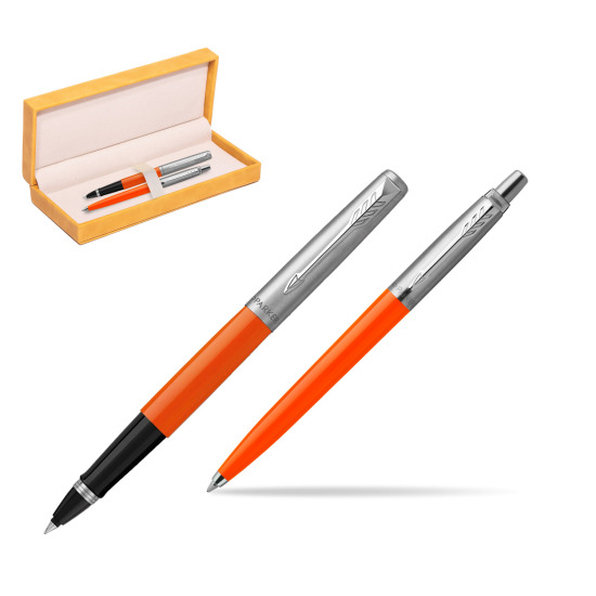 Zestaw Prezentowy Parker Pióro Kulkowe + Długopis Jotter Originals Orange w żółtym pudełku zamszowym