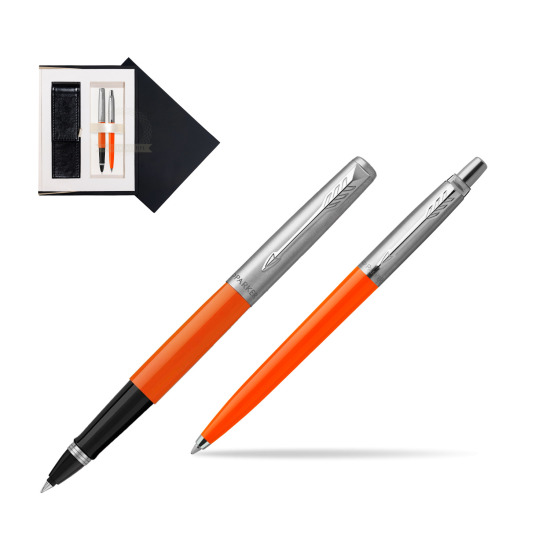 Zestaw Prezentowy Parker Pióro Kulkowe + Długopis Jotter Originals Orange w czarnym pudełku zamszowym
