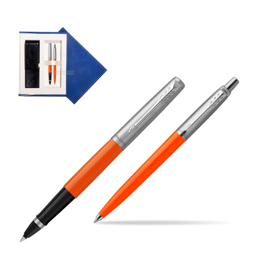 Zestaw Prezentowy Parker Pióro Kulkowe + Długopis Jotter Originals Orange w granatowym pudełku zamszowym