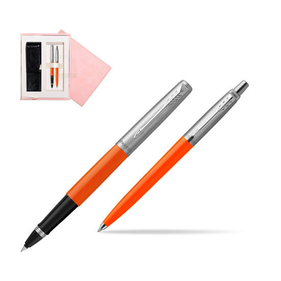 Zestaw Prezentowy Parker Pióro Kulkowe + Długopis Jotter Originals Orange w różowym pudełku zamszowym