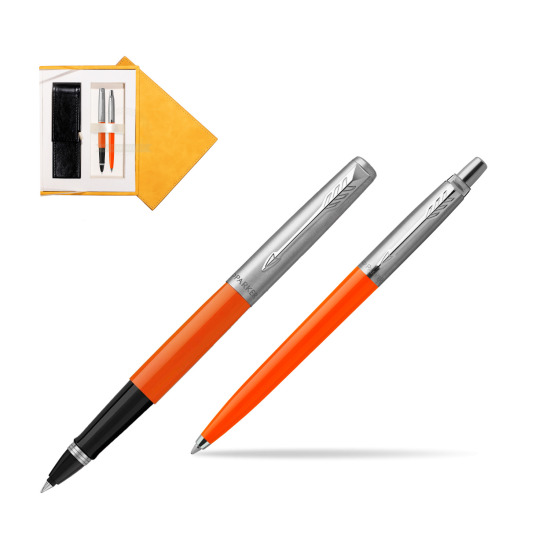 Zestaw Prezentowy Parker Pióro Kulkowe + Długopis Jotter Originals Orange w żółtym pudełku zamszowym