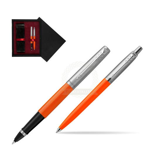 Zestaw Prezentowy Parker Pióro Kulkowe + Długopis Jotter Originals Orange w pudełku drewnianym Czerń Double Bordo