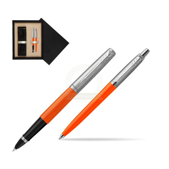 Zestaw Prezentowy Parker Pióro Kulkowe + Długopis Jotter Originals Orange w pudełku drewnianym Czerń Double Ecru