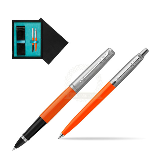 Zestaw Prezentowy Parker Pióro Kulkowe + Długopis Jotter Originals Orange w pudełku drewnianym Czerń Double Turkus