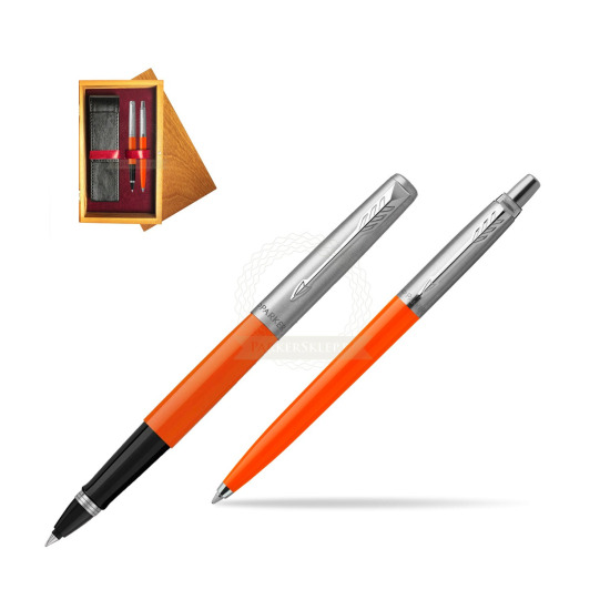 Zestaw Prezentowy Parker Pióro Kulkowe + Długopis Jotter Originals Orange w pudełku drewnianym Honey Double Bordo