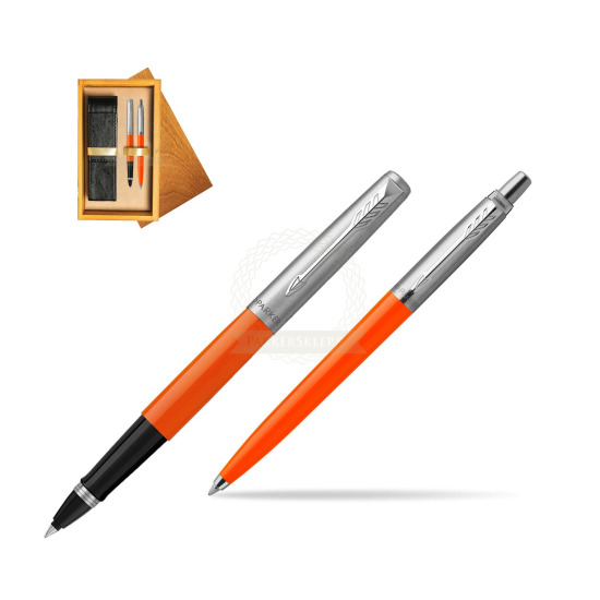 Zestaw Prezentowy Parker Pióro Kulkowe + Długopis Jotter Originals Orange w pudełku drewnianym Honey Double Ecru