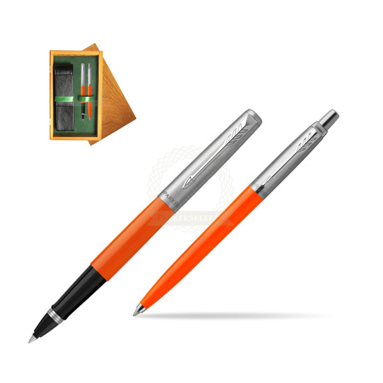 Zestaw Prezentowy Parker Pióro Kulkowe + Długopis Jotter Originals Orange w pudełku drewnianym Honey Double Zieleń