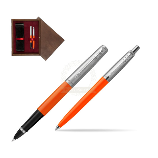 Zestaw Prezentowy Parker Pióro Kulkowe + Długopis Jotter Originals Orange w pudełku drewnianym Wenge Double Bordo