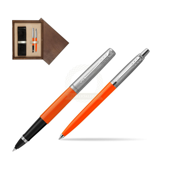 Zestaw Prezentowy Parker Pióro Kulkowe + Długopis Jotter Originals Orange w pudełku drewnianym Wenge Double Ecru