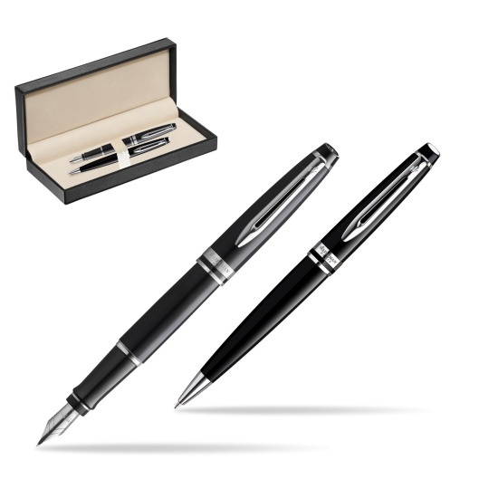 Zestaw prezentowy pióro wieczne + długopis Waterman Expert Czarny CT Złota stalówka 18k w pudełku classic pure black