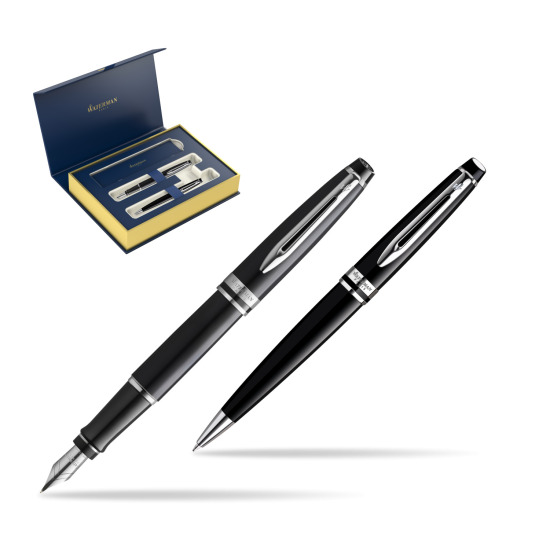 Zestaw prezentowy pióro wieczne + długopis Waterman Expert Czarny CT Złota stalówka 18k 