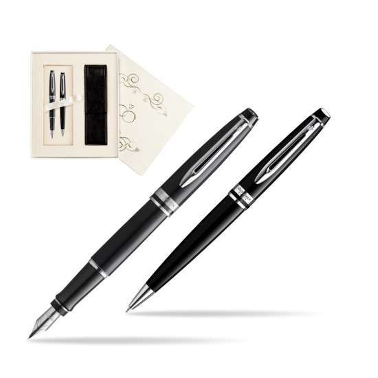 Zestaw prezentowy pióro wieczne + długopis Waterman Expert Czarny CT Złota stalówka 18k w pudełku Ślub