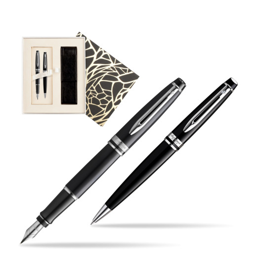 Zestaw prezentowy pióro wieczne + długopis Waterman Expert Czarny CT Złota stalówka 18k w pudełku Jubileusz