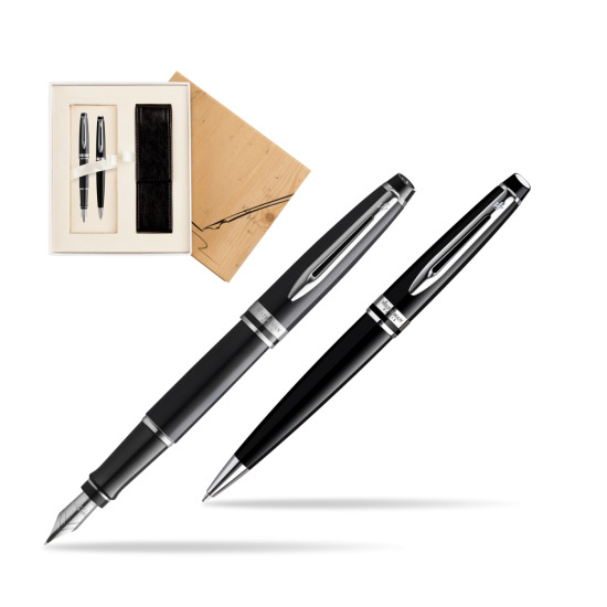 Zestaw prezentowy pióro wieczne + długopis Waterman Expert Czarny CT Złota stalówka 18k w pudełku Jubileusz 2
