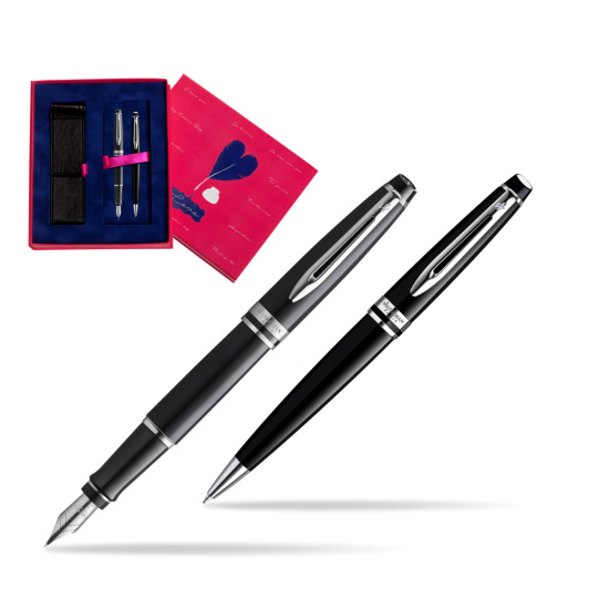 Zestaw prezentowy pióro wieczne + długopis Waterman Expert Czarny CT Złota stalówka 18k w pudełku Love