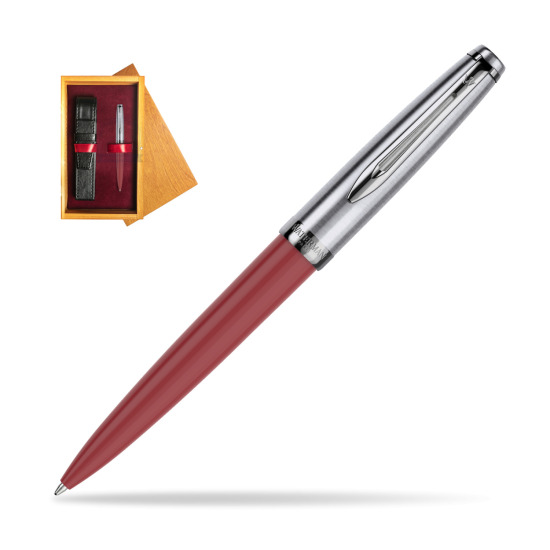 Długopis Waterman Embleme Core Czerwony w pudełku drewnianym Honey Single Bordo