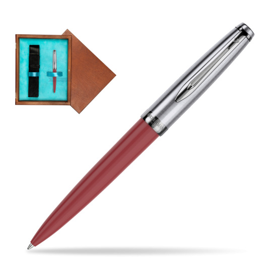 Długopis Waterman Embleme Core Czerwony w pudełku drewnianym Mahoń Single Turkus