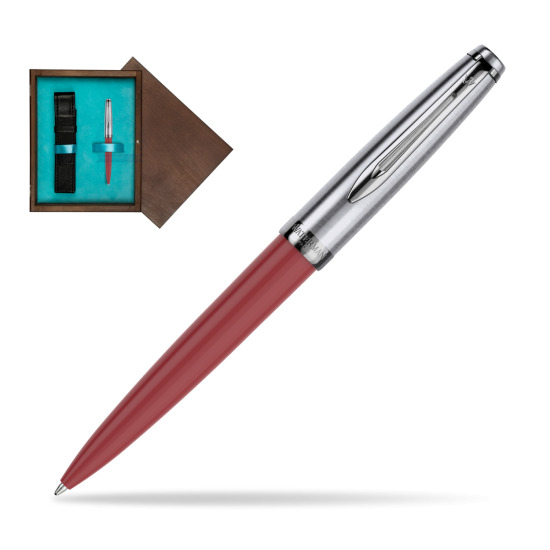 Długopis Waterman Embleme Core Czerwony w pudełku drewnianym Wenge Single Turkus