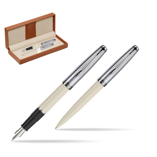 Zestaw prezentowy pióro wieczne +długopis Waterman Embleme Ecru w pudełku classic brown