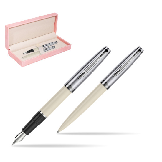 Zestaw prezentowy pióro wieczne +długopis Waterman Embleme Ecru w różowym pudełku zamszowym