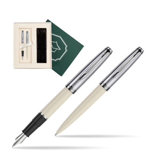 Zestaw prezentowy pióro wieczne +długopis Waterman Embleme Ecru w pudełku Wiedza i Nauka